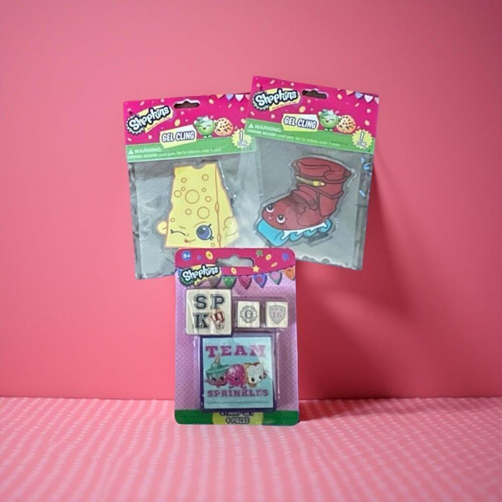 NEW Lot of 2 Shopkins Gel Clings & Stamps Gift!
